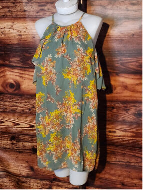 Women's As U Wish Floral Mini Dress Size M Green Yellow